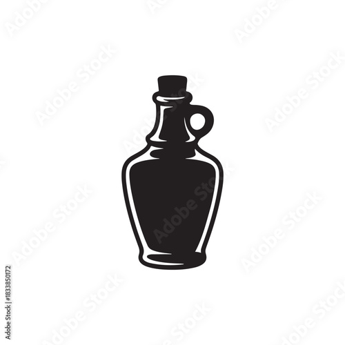 Elegant silhouette illustration of a traditional oil decanter with a cork stopper