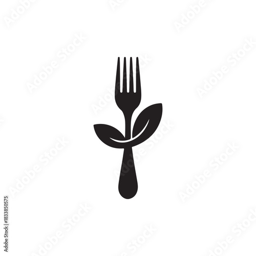 Fork with leaves icon representing healthy eating, organic food, and natural nutrition for a balanced lifestyle