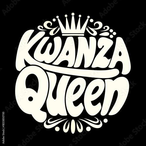 Kwanzaa Queen Retro Script Typography with Crown vector