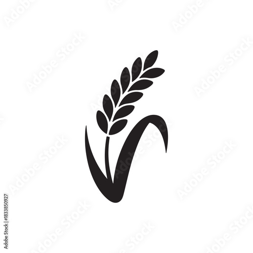 Simple black and white illustration of a single wheat stalk, symbolizing agriculture and natural ingredients