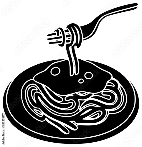 italian illustration spaghetti silhouette pasta logo food icon meal outline cuisine lunch restaurant cooking dinner tasty gourmet noodle white shape adults vector graphic background