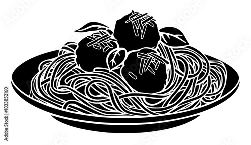 italian illustration spaghetti silhouette pasta logo food icon meal outline cuisine lunch restaurant cooking dinner tasty gourmet noodle white shape adults vector graphic background