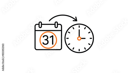 Calendar and clock icon simple line illustration for time management and schedule planning isolated on white background