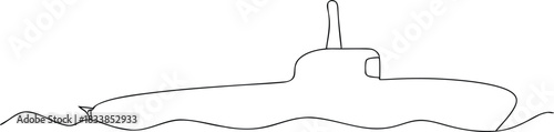 Black outline of a submarine on wavy water black and white