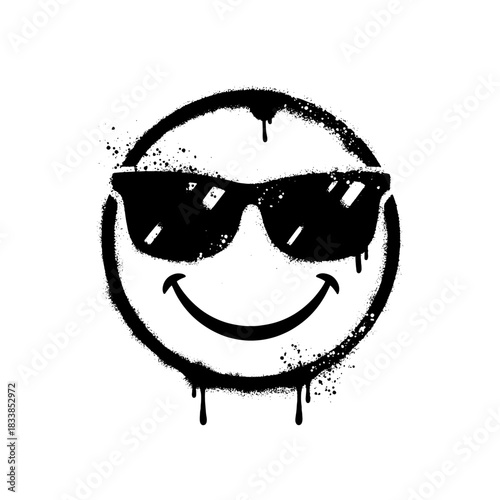 Cool Smiley Face Icon Wearing Sunglasses Graffiti Spray Paint Style