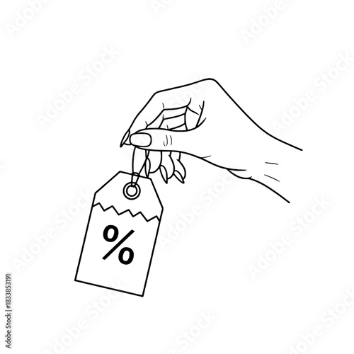 Icon of a beautiful female hand holding a discount tag representing concepts of shopping and sales