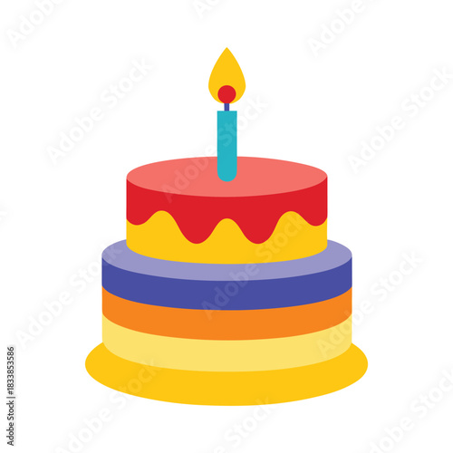 Realistic colorful simple flat style vector Clipart of a birthday cake jumping with joy white background