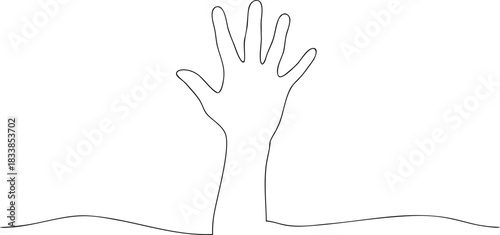 Black outline of an open hand raised upwards raised hand