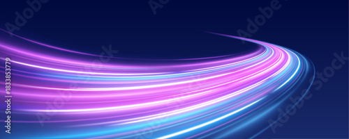 Curved neon waves form dynamic patterns on a black surface. Sparkling highlights add depth and energy. Perfect for futuristic designs.