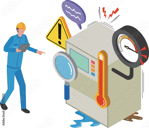 製造機械の不具合を発見する男性作業員