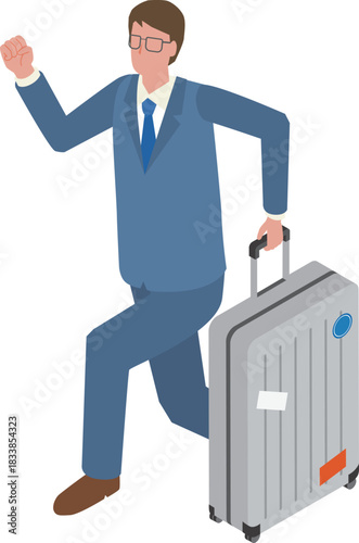 スーツケースを持って歩くビジネスマン