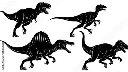 Silhouette depictions of four different dinosaurs, showcasing their forms and features.