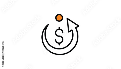 Money circulation icon flat design element with arrow concept for financial return and investment isolated on white background