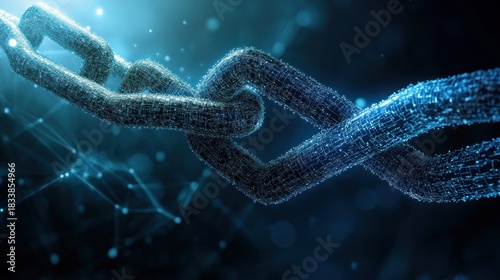 Abstract chain links, digital connection, glowing network, futuristic concept