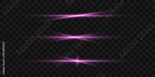 Fuchsia flare line emits vivid luminous energy with smooth glow flow and bright shimmering sparks. Vibrant radiance creates a striking effect. Pink flare line vector.