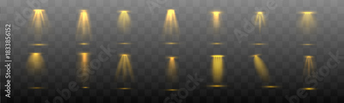 Warm sunflower beam emits bright glowing rays with polished shine and subtle flicker sparkles. Vivid illumination adds brilliance. Sunflower spotlight vector.