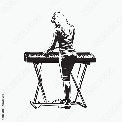 silhouette of a woman standing playing the keyboard