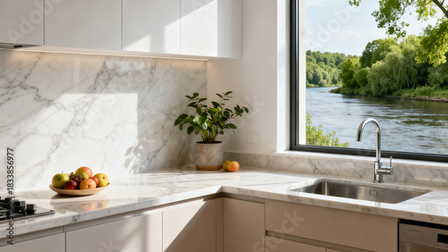 Modern Marble & White Cabinet Kitchen Space