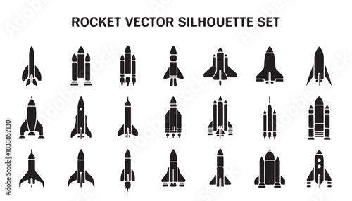 Rocket vector silhouette set for space exploration