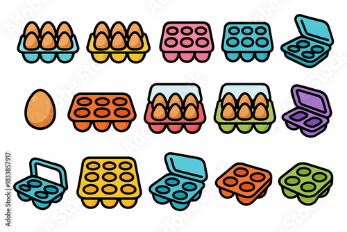 Colorful egg carton variations in different designs and arrangements