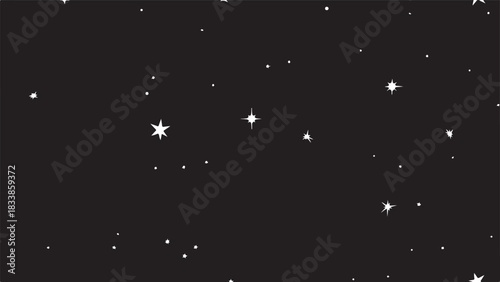 Seamless pattern of white twinkling stars on a black night sky