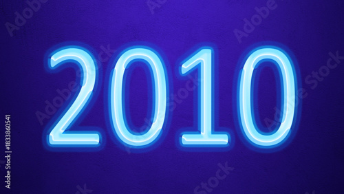 Glowing blue number design of 2010 on blue background.