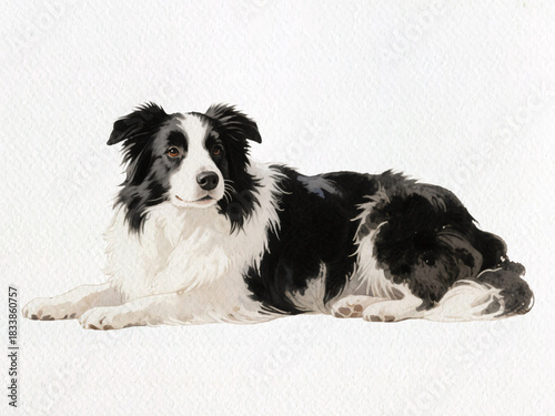 Quadro em tela Border Collie Relaxation: A serene border collie, with a striking black and white coat, rests gracefully, exuding a sense of calm and contentment
