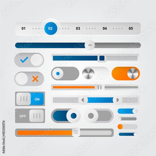 Icon set of mobile app UI UX buttons. Clean, modern shapes, scalable vector graphics, and versatile for dashboards, menus, and interfaces. Lightweight, customizable, crisp.