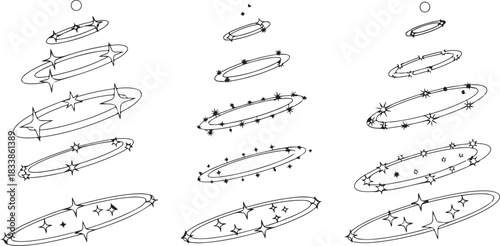 Three sets of hand drawn dizzy effect rings with star icon