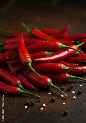 Vibrant assortment of fresh, fiery chili peppers showcasing intense natural heat and bold culinary zest on a rustic surface ,spice ,yellow ,delicious