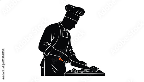 Silhouette of a chef cutting vegetables a culinary professional preparing ingredients isolated on white background