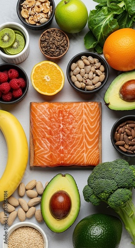 Vibrant assortment of fresh, wholesome foodstuffs representing essential vitamins and minerals for balanced nutrition and well-being ,micro ,superfood ,antioxidant