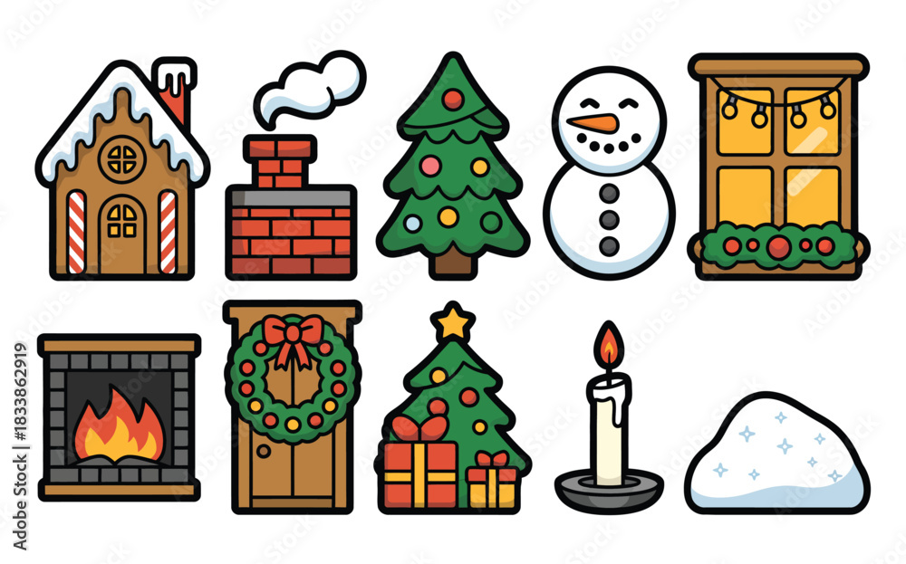 Naklejka premium Collection of cute christmas icons and illustrations for holiday design