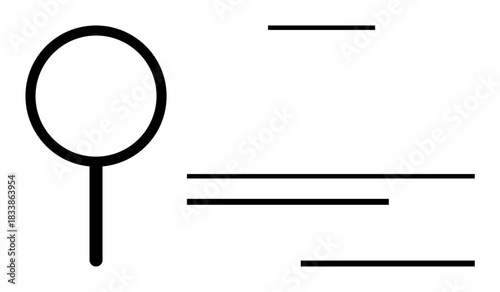 Magnifying glass zooming in with horizontal lines conveying focus and clarity. Ideal for research, exploration, investigation, analysis, observation, discovery, learning. Simple flat metaphor