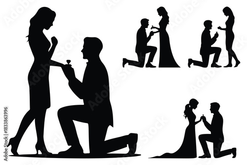 Couple proposal silhouettes engagement ring proposal