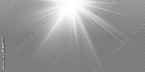 Glowing sunburst effect with soft transparent rays.
