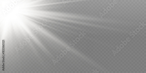 Glowing sunburst effect with soft transparent rays.
