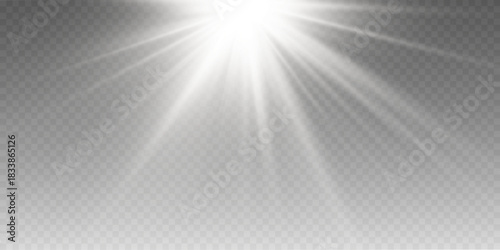 Glowing sunburst effect with soft transparent rays.