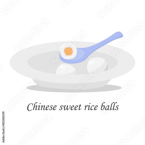 Chinese sweet rice balls food illustration. Traditional lunar new year food vector illustration.