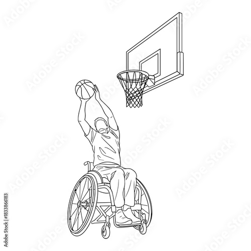 Wheelchair basketball player shooting hoop
