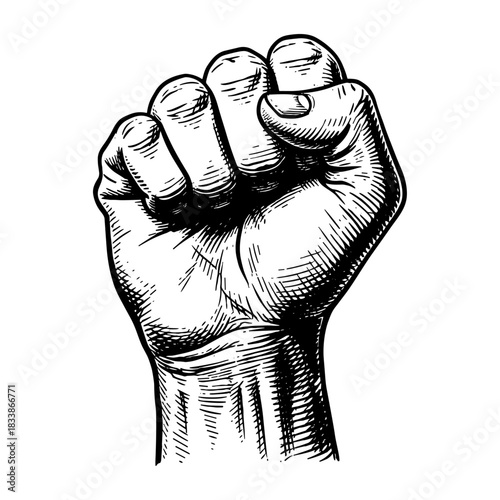 Vintage illustration of raised fist symbol