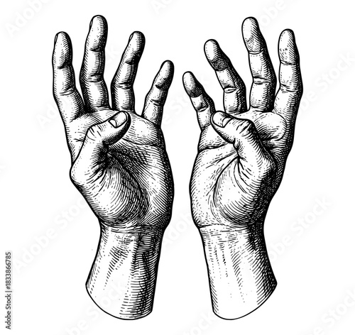 Two hands with fingers raised in vintage style