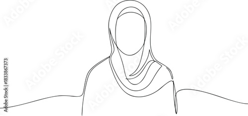 Single line drawing of a woman wearing a hijab outline