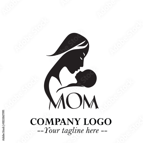 Mom and Baby Logo Symbol in Black on White Background for Gentle Minimalist Branding Design Art