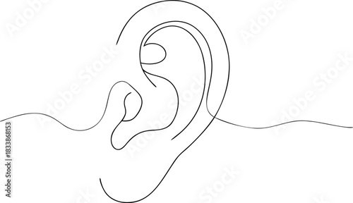 Single line drawing of human ear with wavy lines anatomy