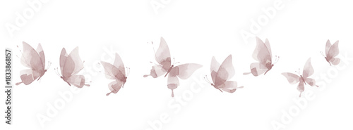 Delicate butterflies in soft pink and purple tones, fluttering across white. Perfect for elegant designs, stationery, decor, and nature-inspired creative projects.