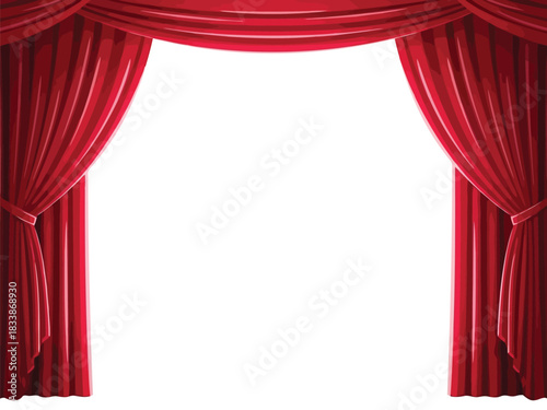 Red velvet theater curtain open with copy space