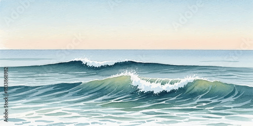 Watercolor ocean waves illustration calm sea with small waves peaceful seascape for backgrounds and designs