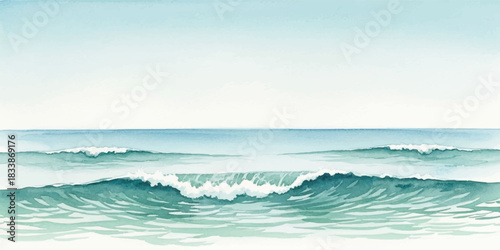 Watercolor ocean waves illustration calming sea landscape with turquoise water perfect for backgrounds and summer designs