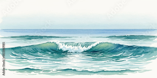 Watercolor ocean wave illustration turquoise sea with white foam artistic painting for summer vacation designs